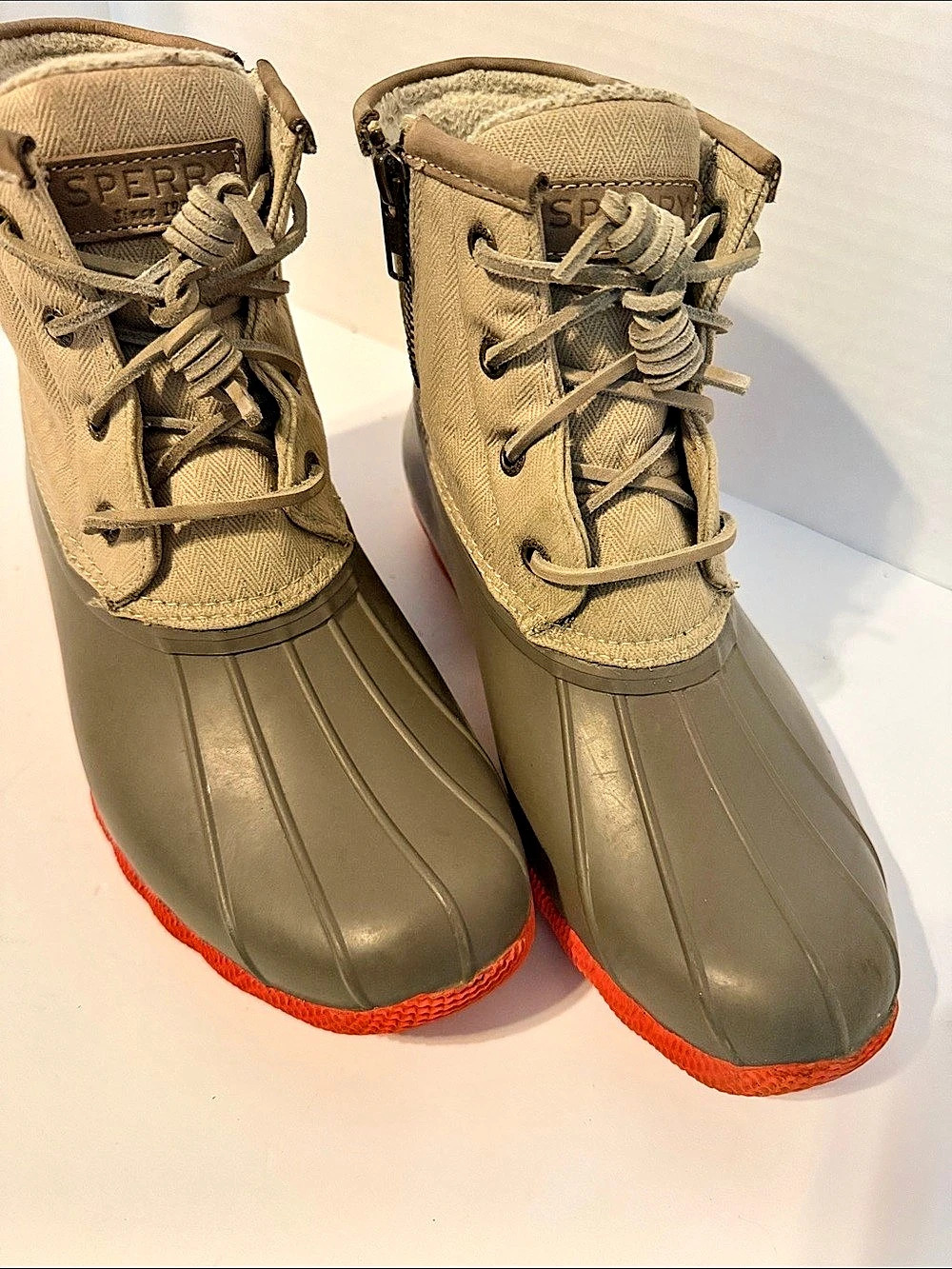 Sperry Saltwater Duck Boot Quilted Brown & Orange US 7.5